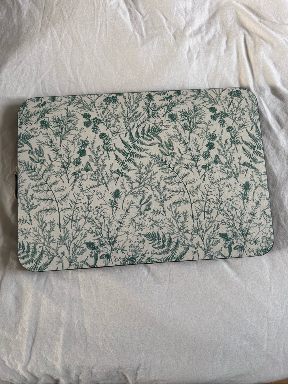 Casely Botanical Print Laptop Sleeve - Teal on Cream